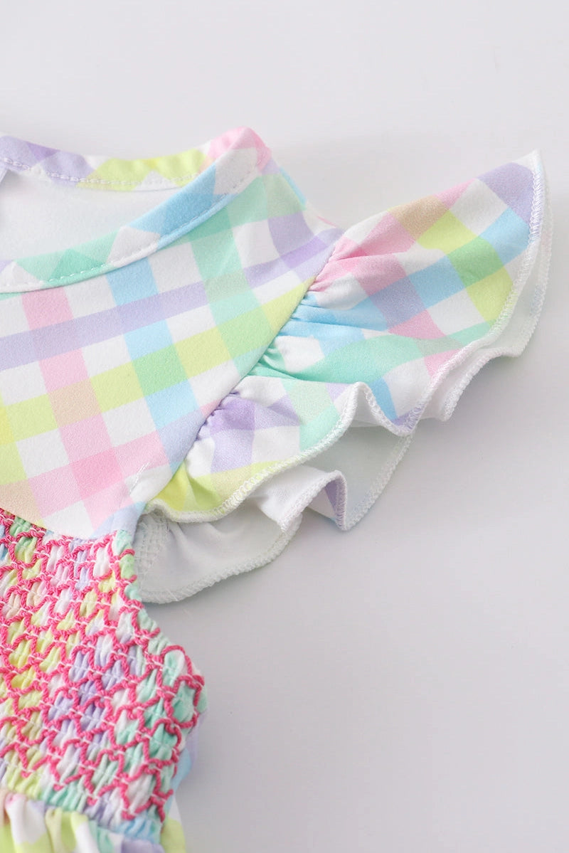 Rainbow Plaid Smocked Dress