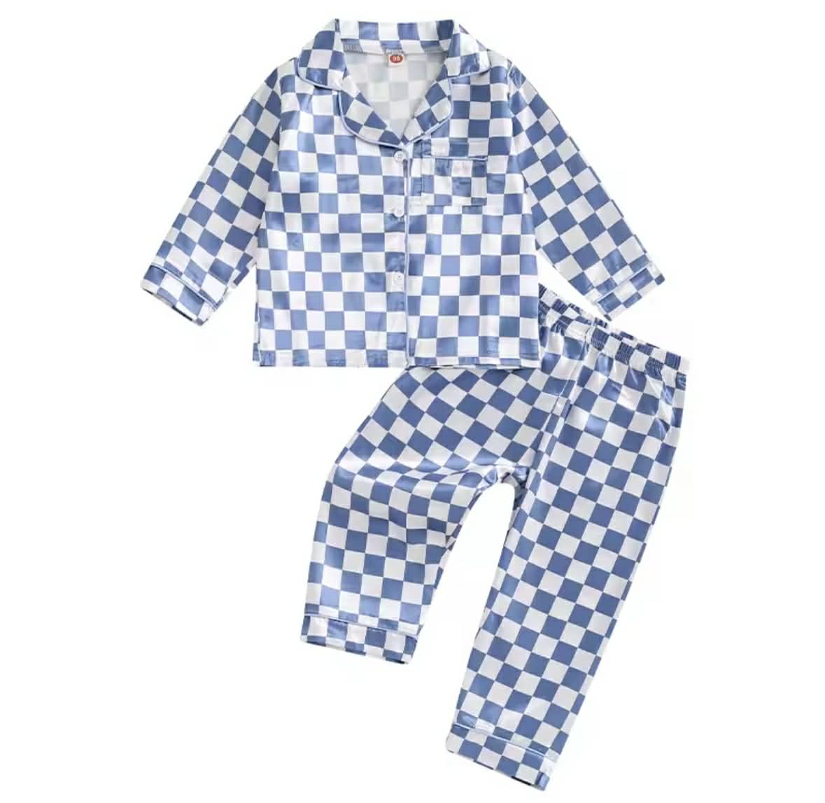 Checkered Blue Silk PJs