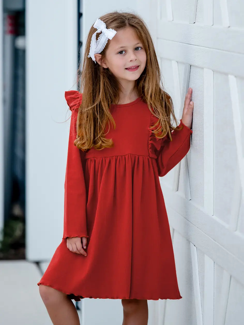 Ribbed Red Ruffle Dress