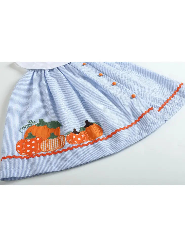 Blue Seersucker Pumpkin Dress