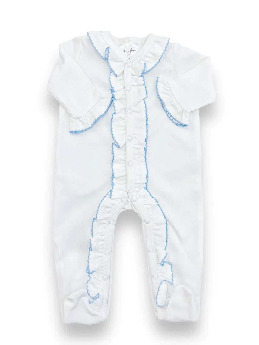Double Ruffle Footie: Blue Trim