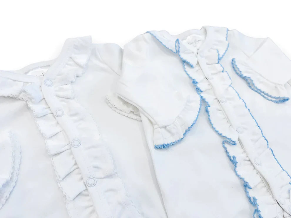 Double Ruffle Footie: Blue Trim