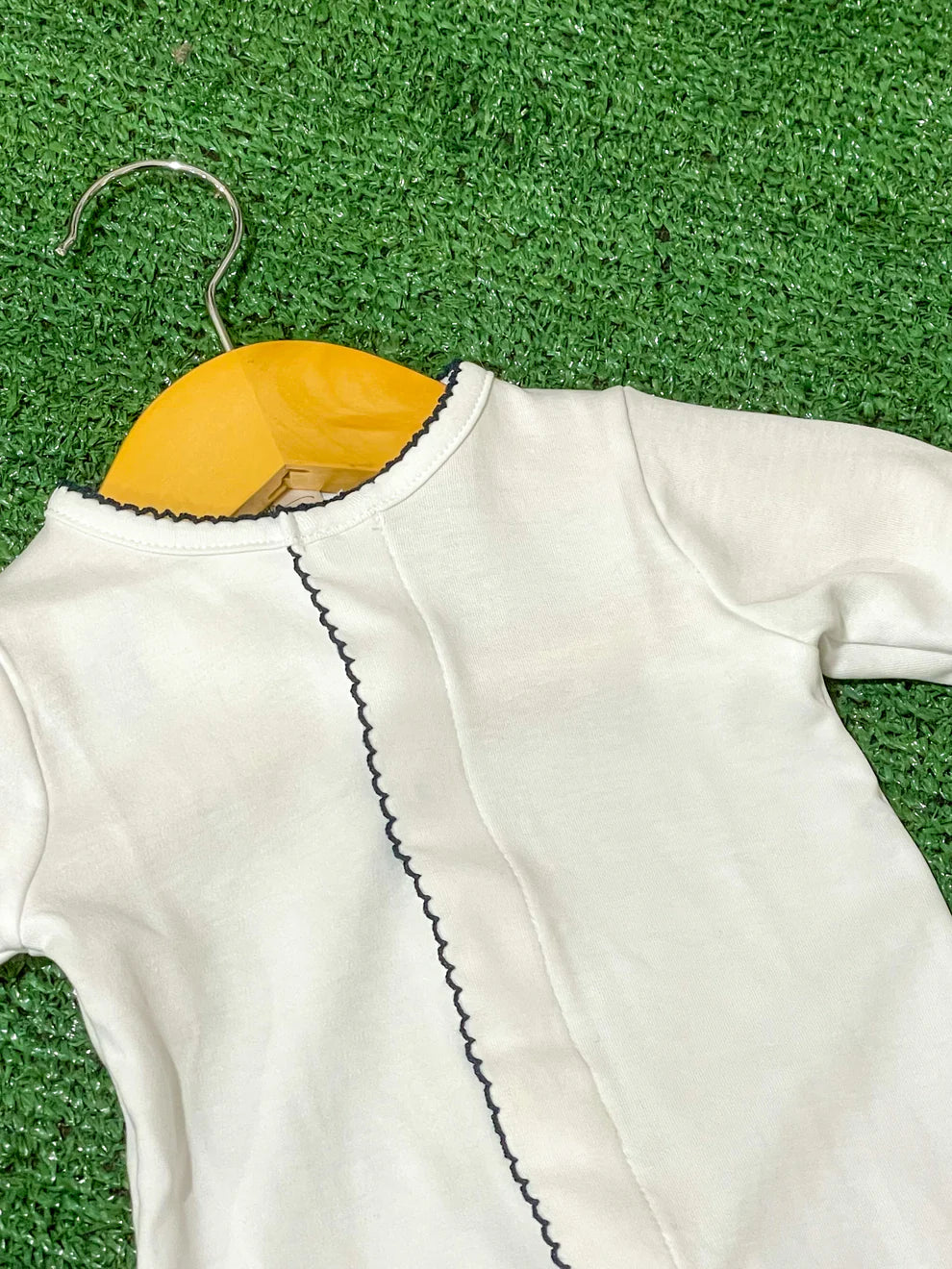 White w/ Navy Trim Footie & Hat