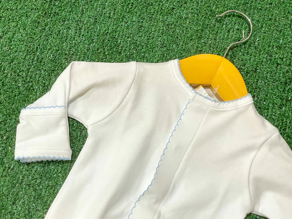 White w/ Lt. Blue Trim Footie & Hat