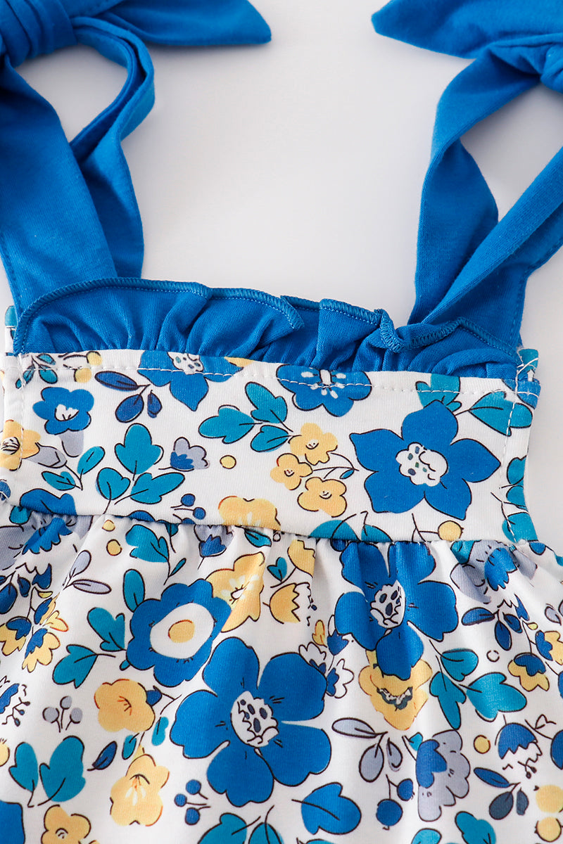 Blue Floral Tie Bloomers Set
