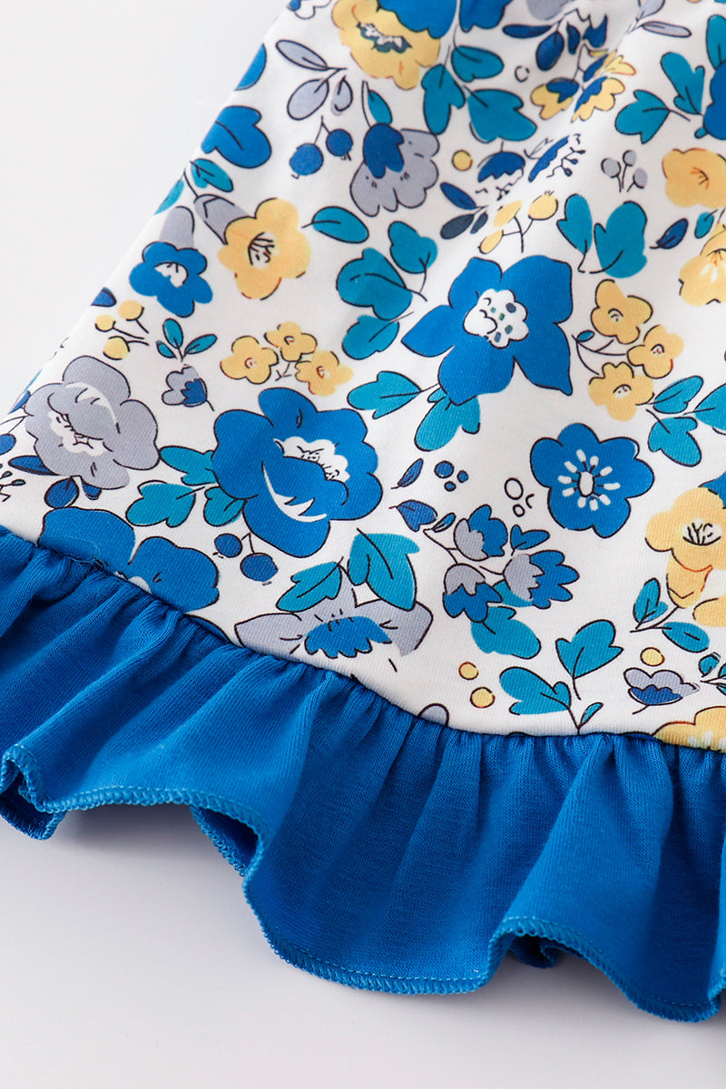 Blue Floral Tie Bloomers Set