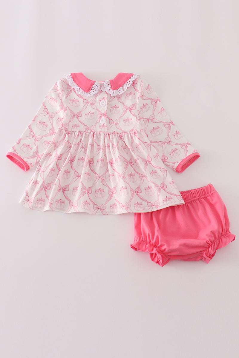 Pink Bow Pumpkin Bloomers Set
