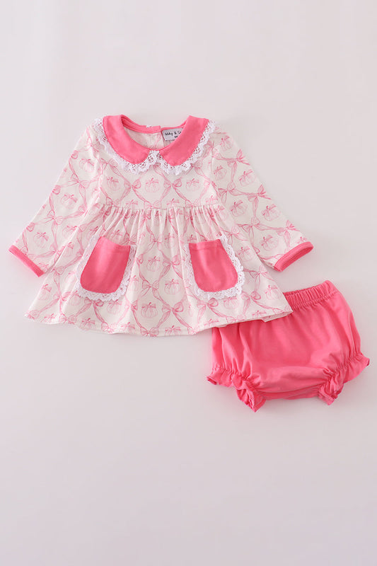 Pink Bow Pumpkin Bloomers Set