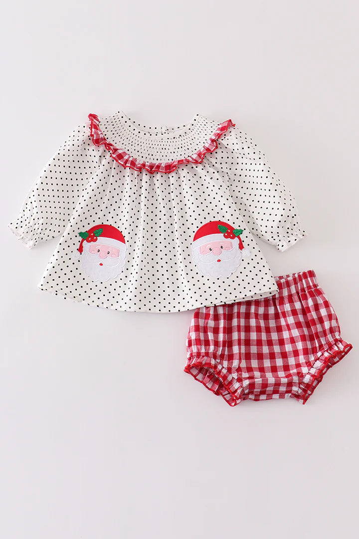 Santa Smocked Dot Bubble Set
