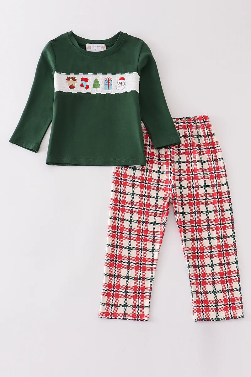 Green Christmas Smocked Set