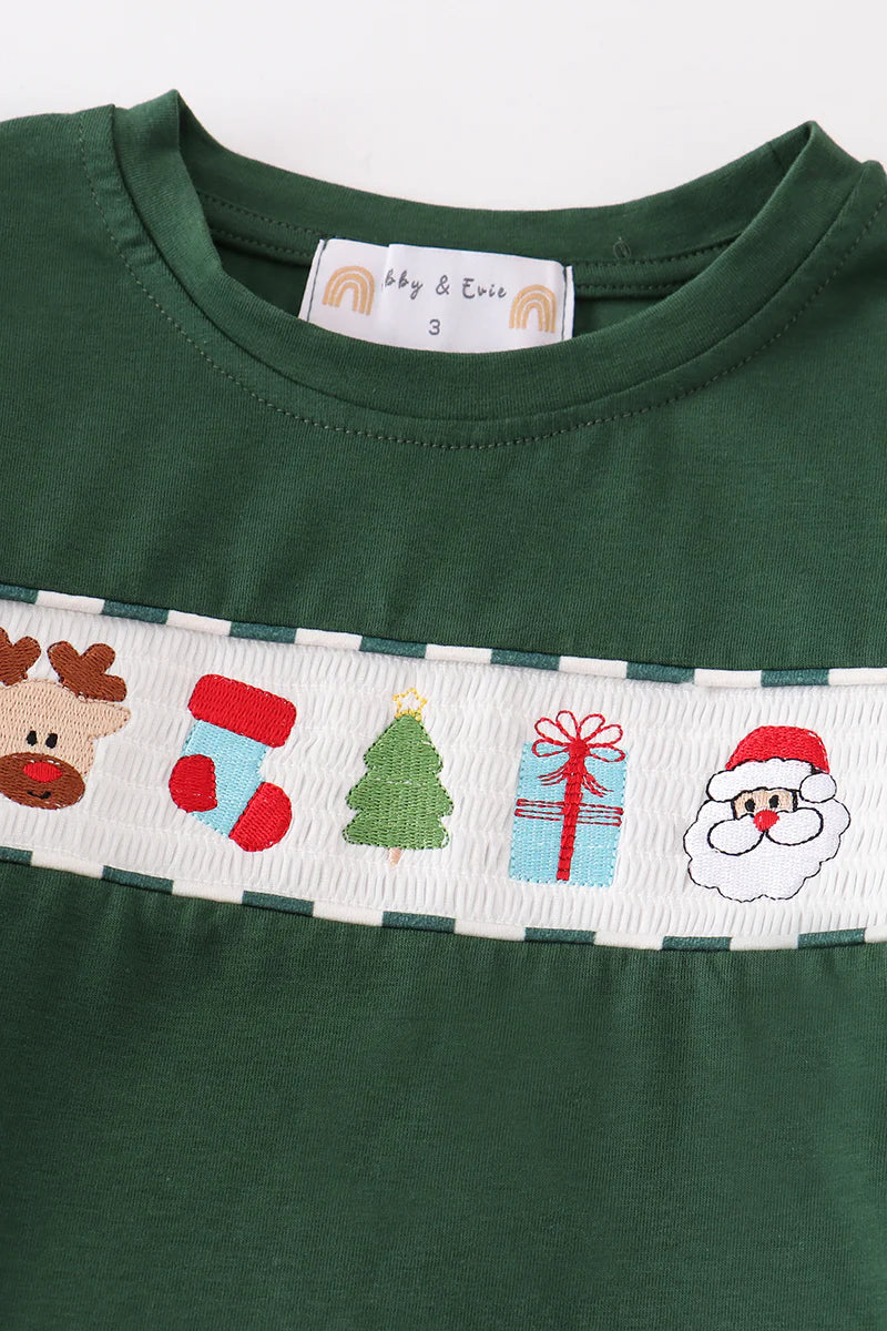 Green Christmas Smocked Set
