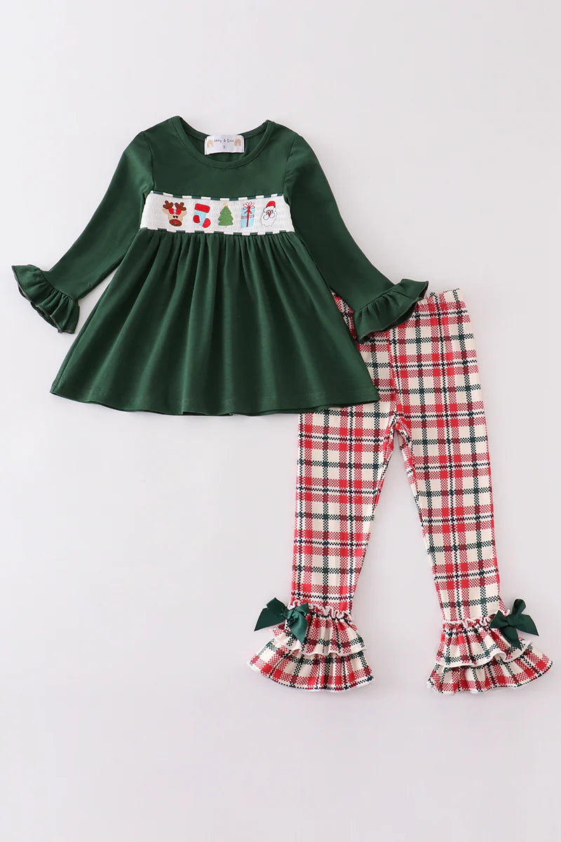 Green Christmas Smocked Ruffle Set