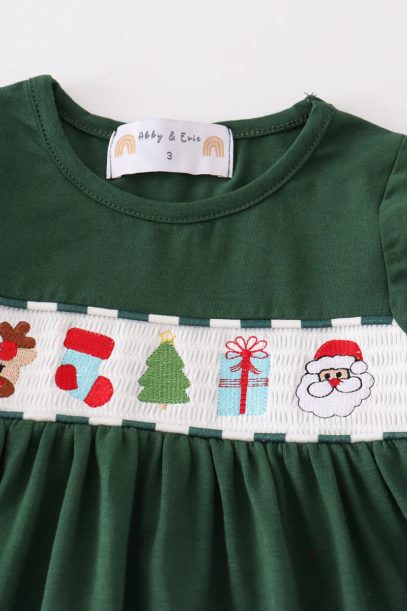 Green Christmas Smocked Ruffle Set