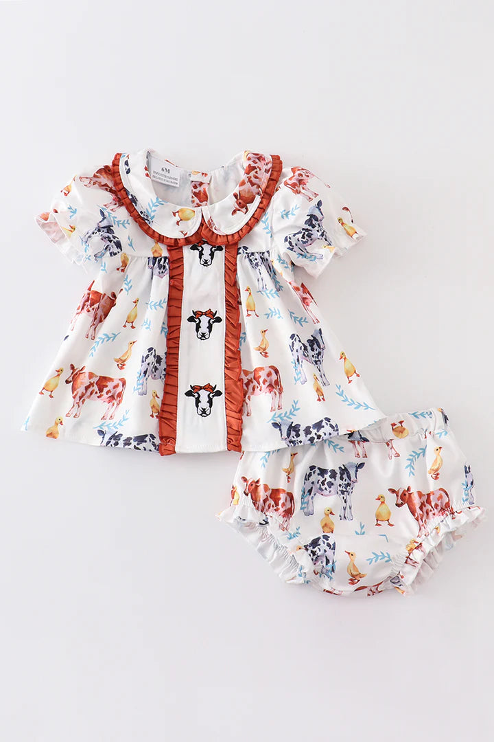 Cow Print Ruffle Baby Set