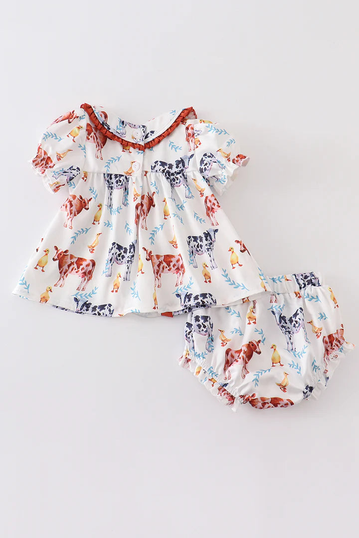 Cow Print Ruffle Baby Set