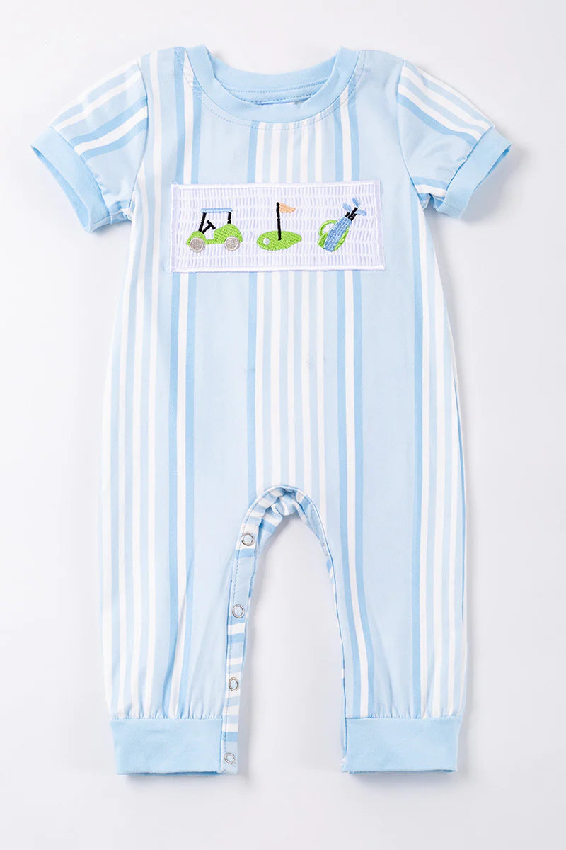Blue Golf Smocked Romper