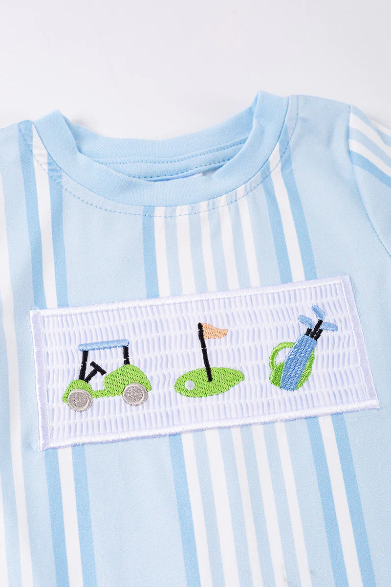 Blue Golf Smocked Romper