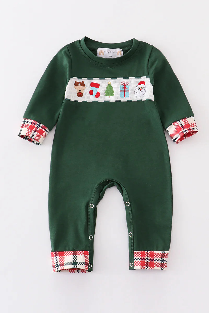 Green Christmas Smocked Romper