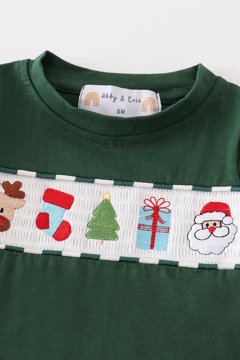 Green Christmas Smocked Romper