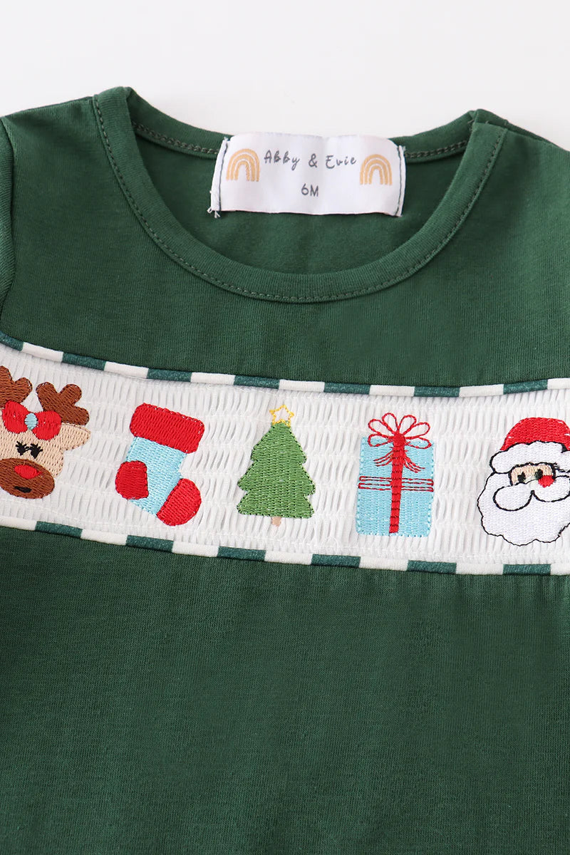 Green Christmas Smocked Ruffle Romper