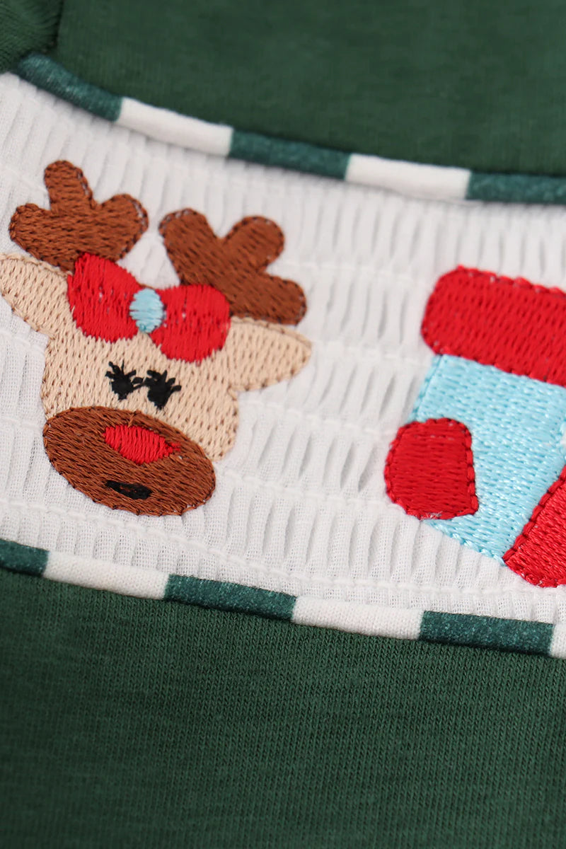 Green Christmas Smocked Ruffle Romper