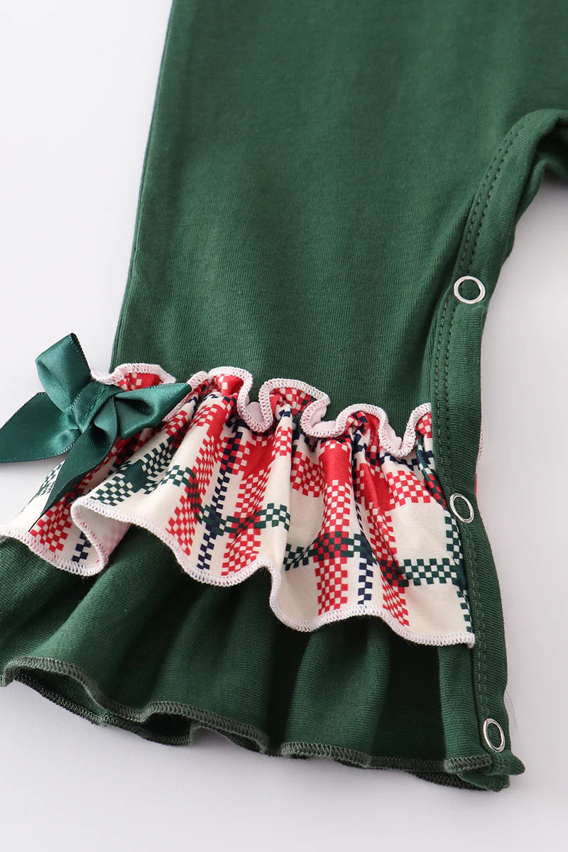 Green Christmas Smocked Ruffle Romper