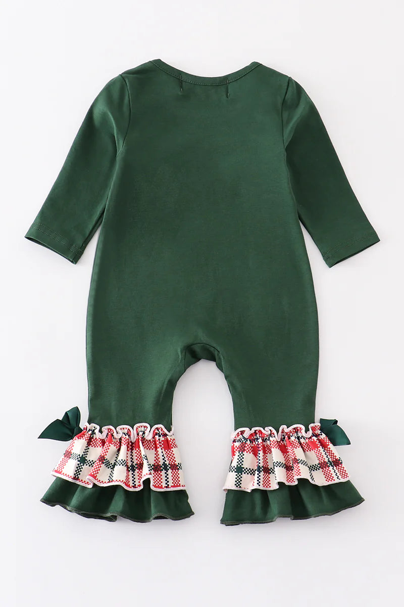Green Christmas Smocked Ruffle Romper