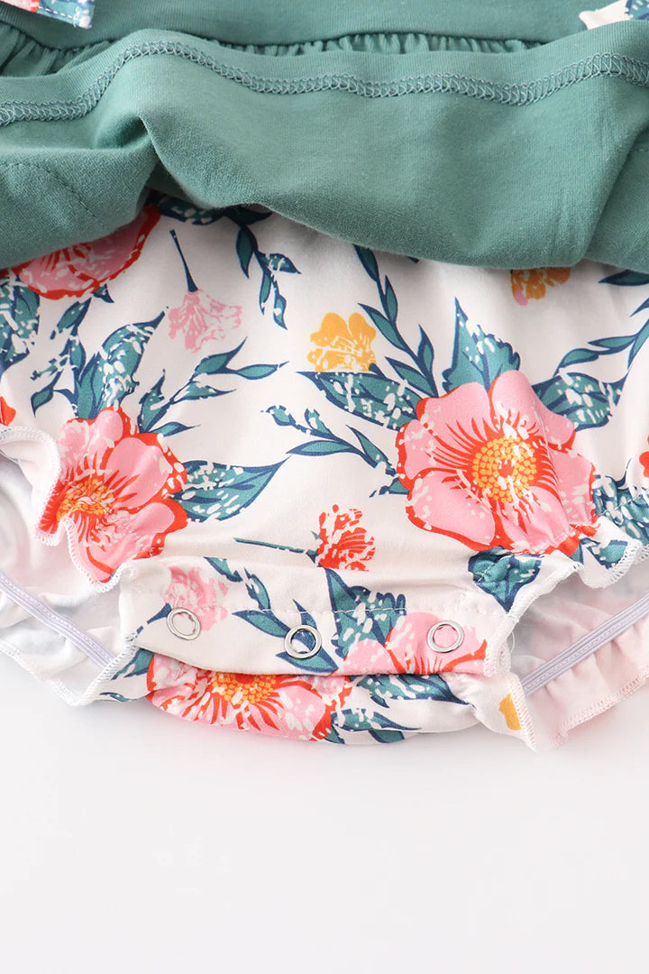 Green Floral Ruffle Romper
