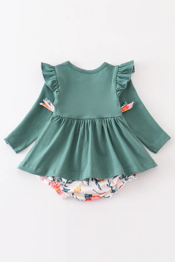Green Floral Ruffle Romper