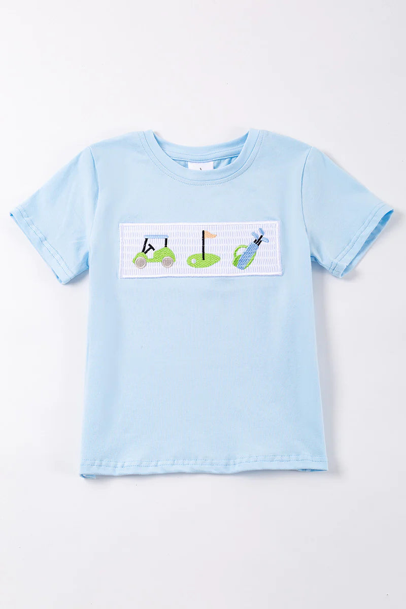 Blue Golf Smocked Tee
