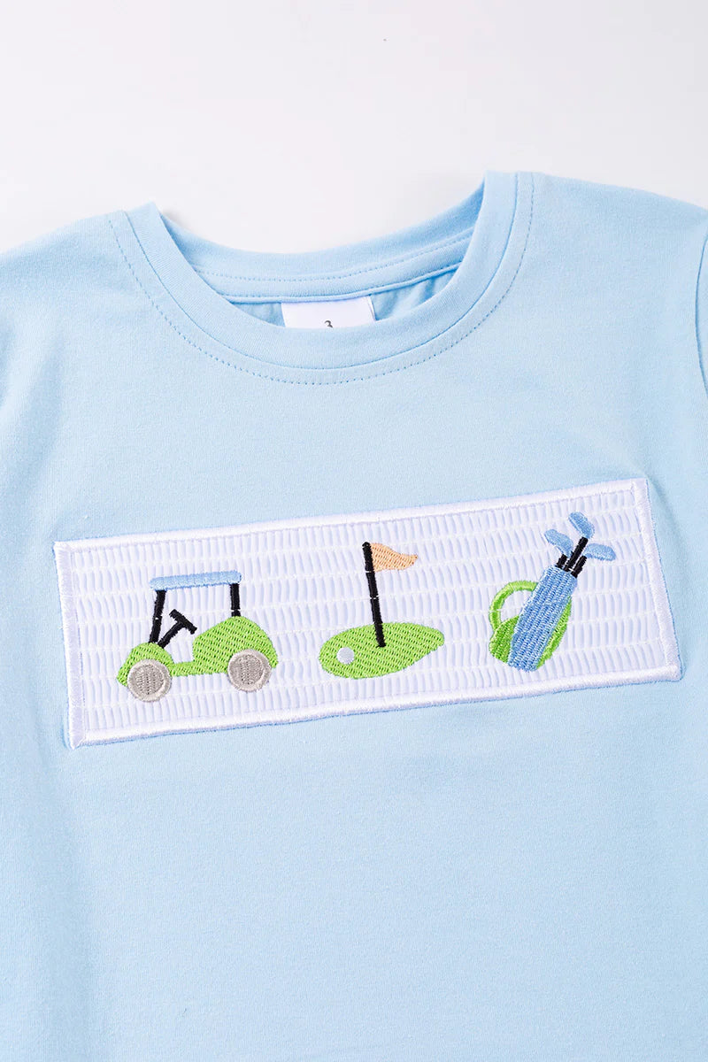 Blue Golf Smocked Tee