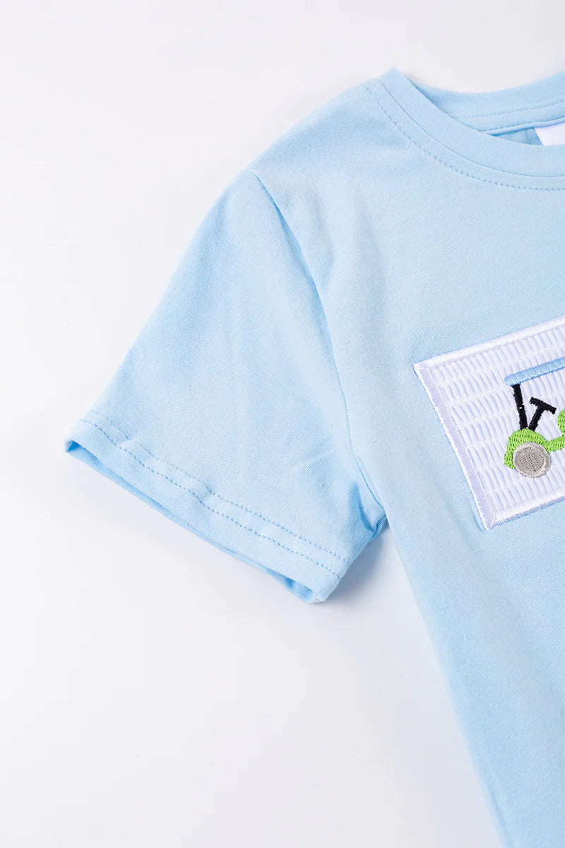 Blue Golf Smocked Tee