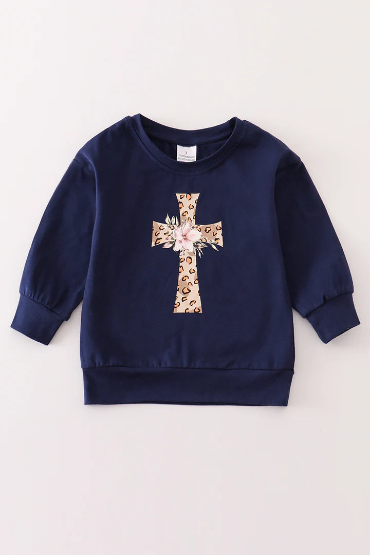 Navy Leopard Cross Top