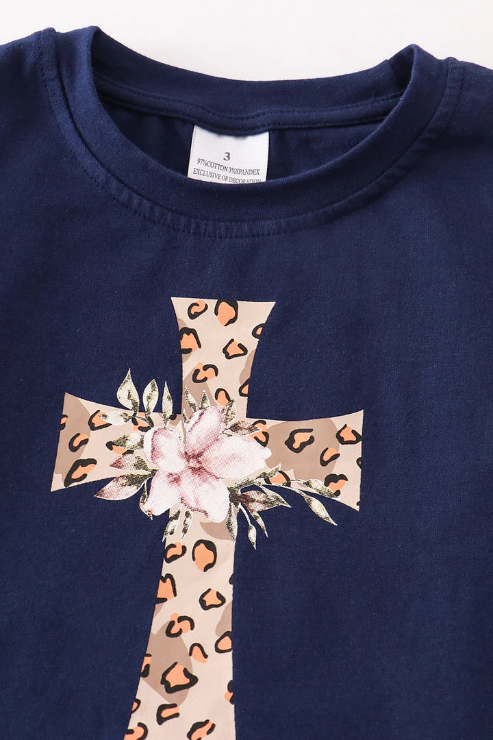 Navy Leopard Cross Top