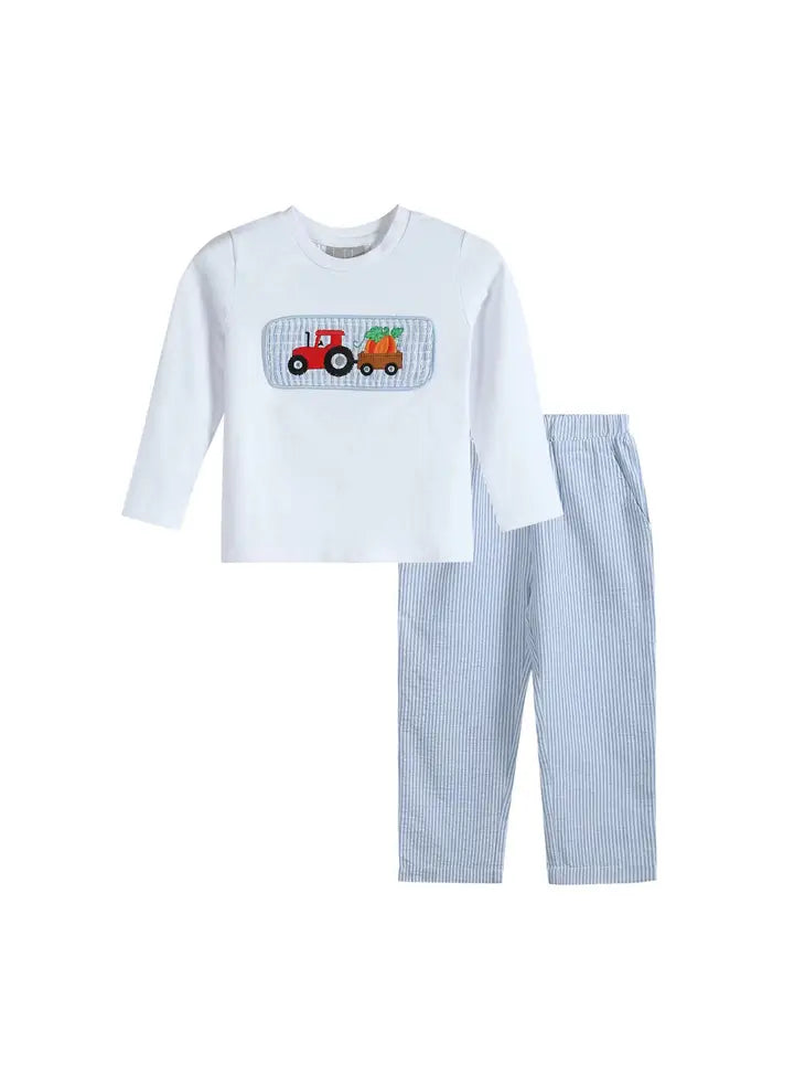 Tractor Pumpkin Smocked Pants Set