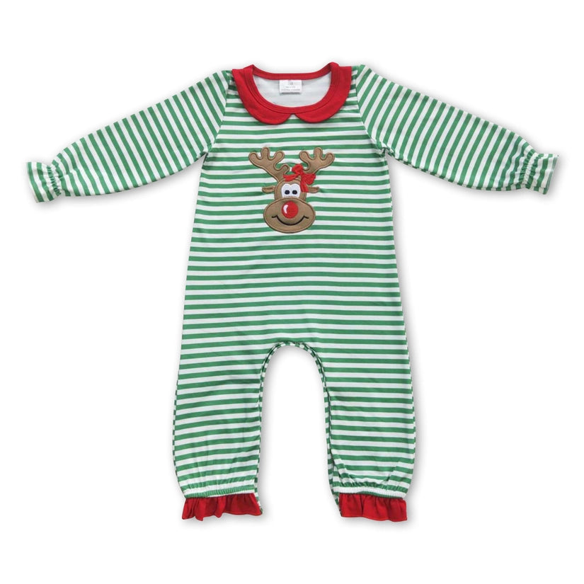 Reindeer Applique' Stripe Ruffle Romper