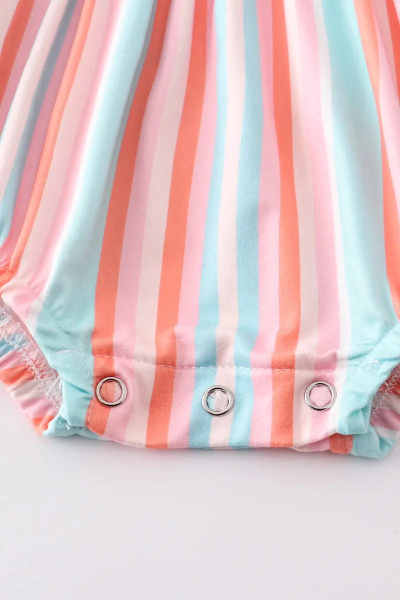 Stripe Ruffle Flutter Trim Romper