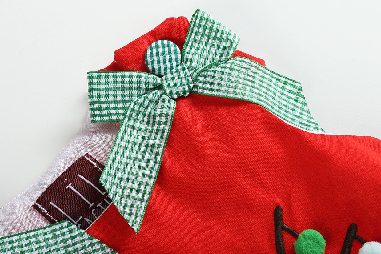 Red Swing Dress with Pompom Reindeer