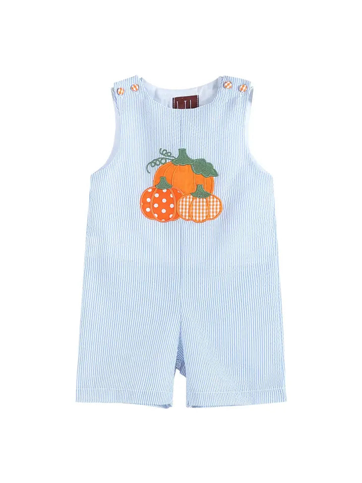 Blue Seersucker Pumpkin Shortalls