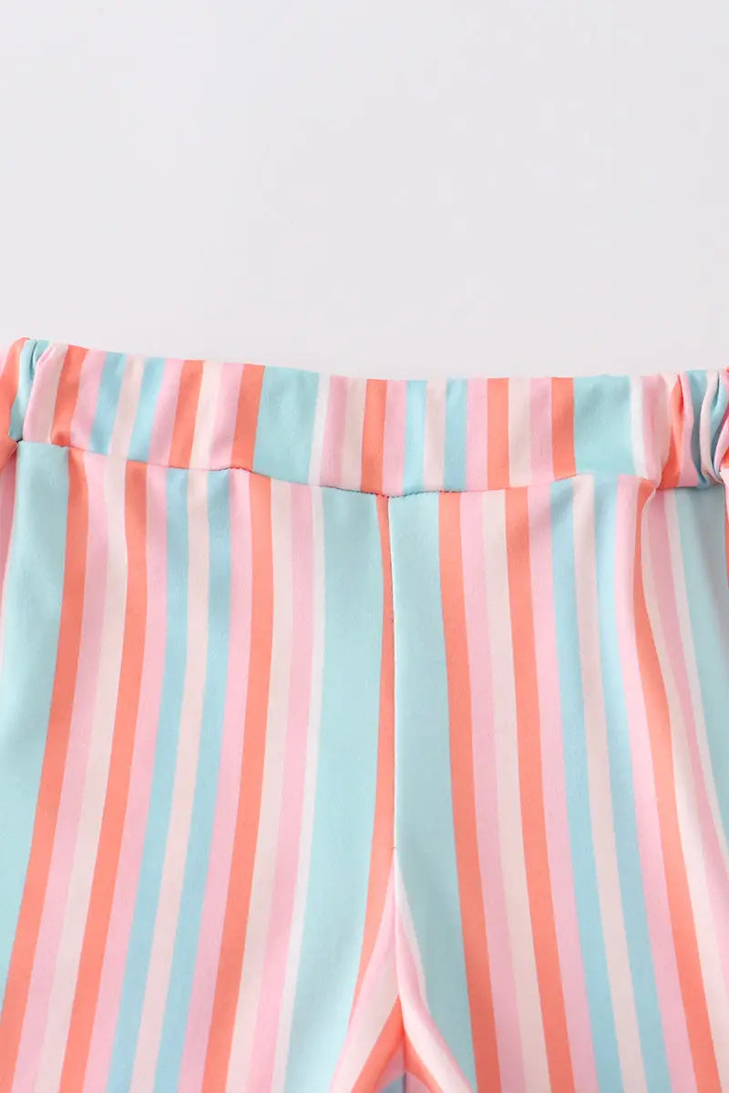 Stripe Ruffle Flutter Trim Shorts Set