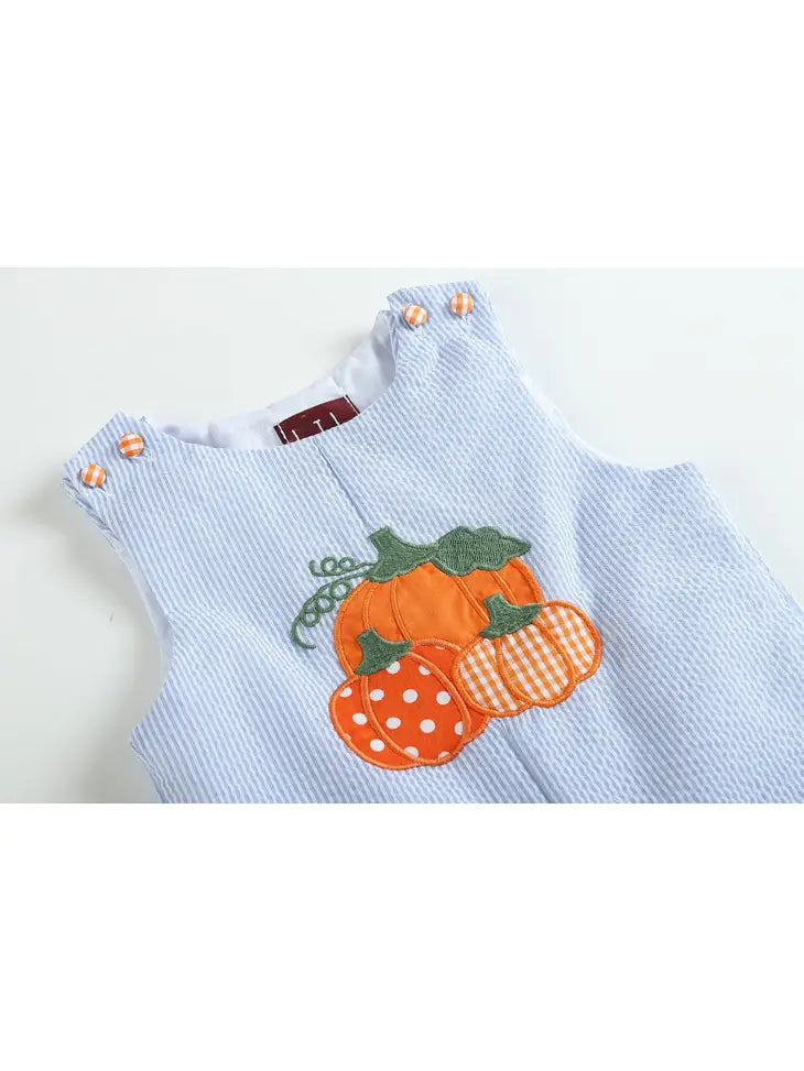 Blue Seersucker Pumpkin Shortalls