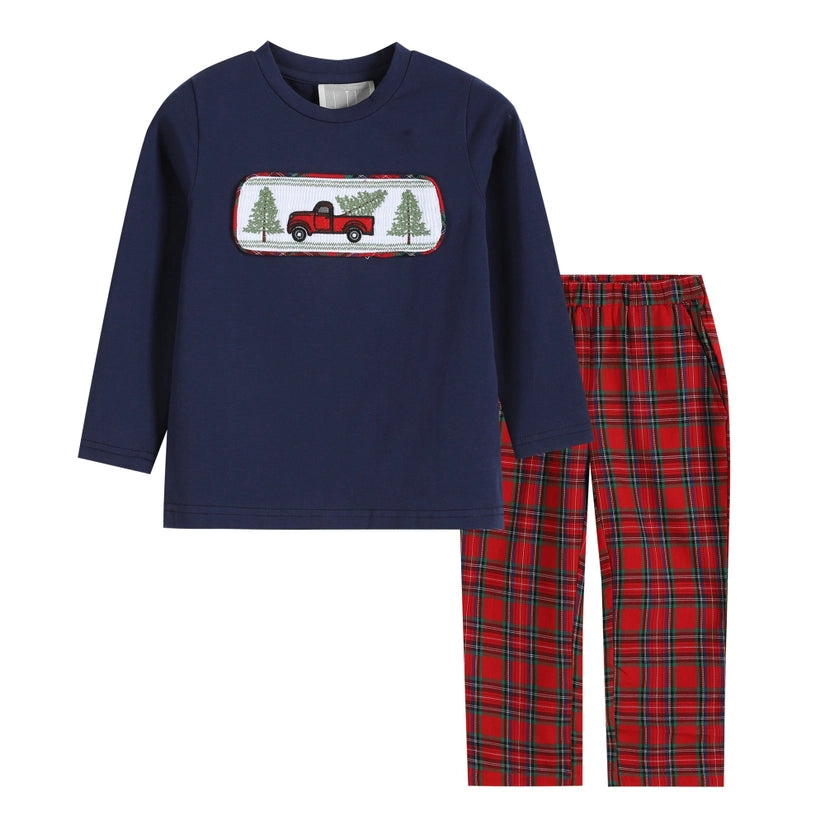 Red Plaid Christmas Tree and Truck Smocked Set