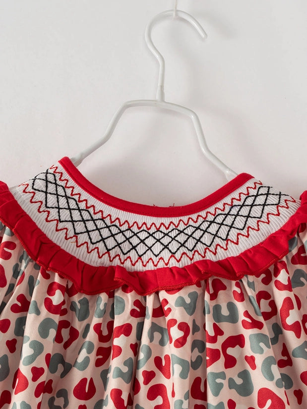 Red Green Leopard Smocked Set
