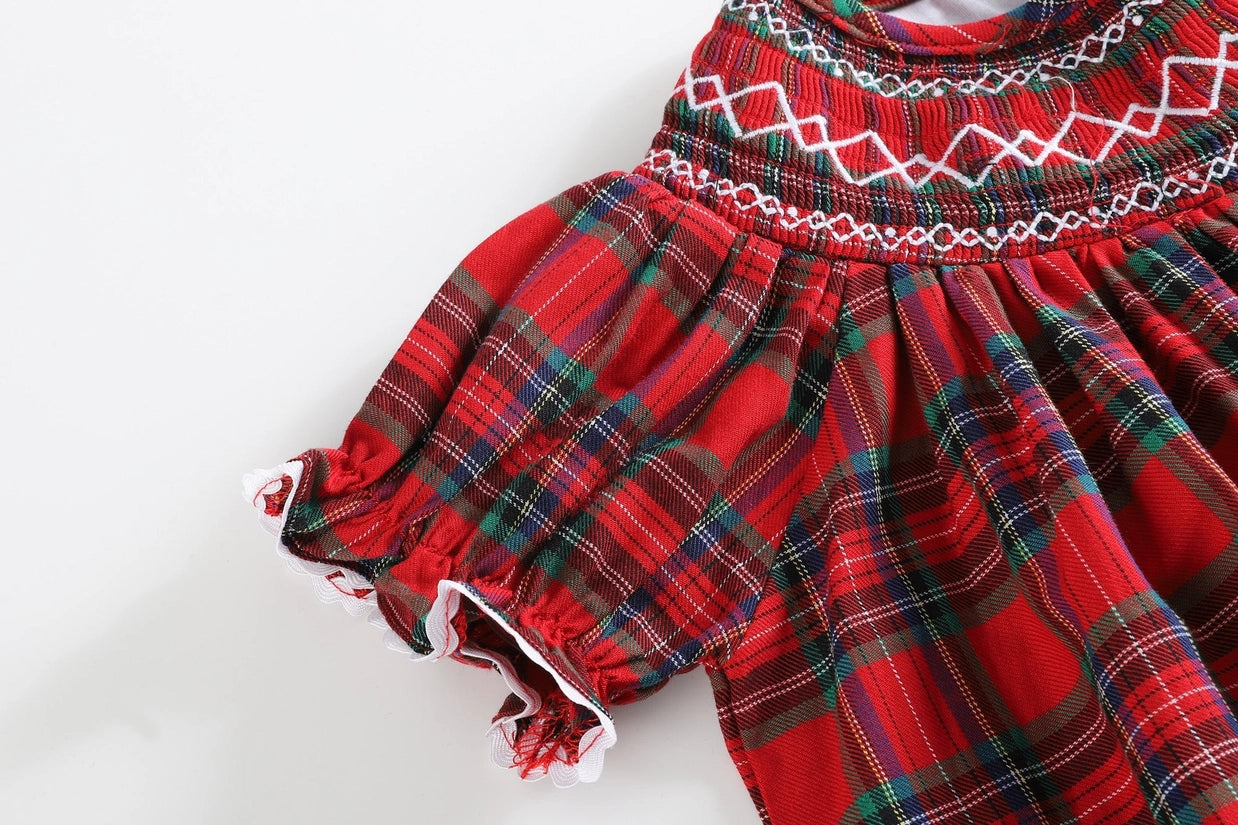 Christmas Plaid Smocked Bishop Dress