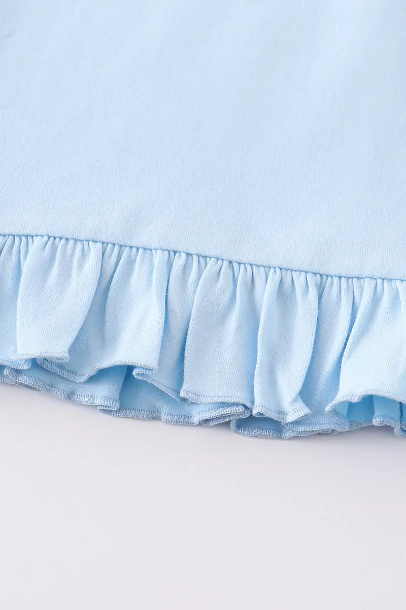 Blue Golf Embroidery Ruffle Dress