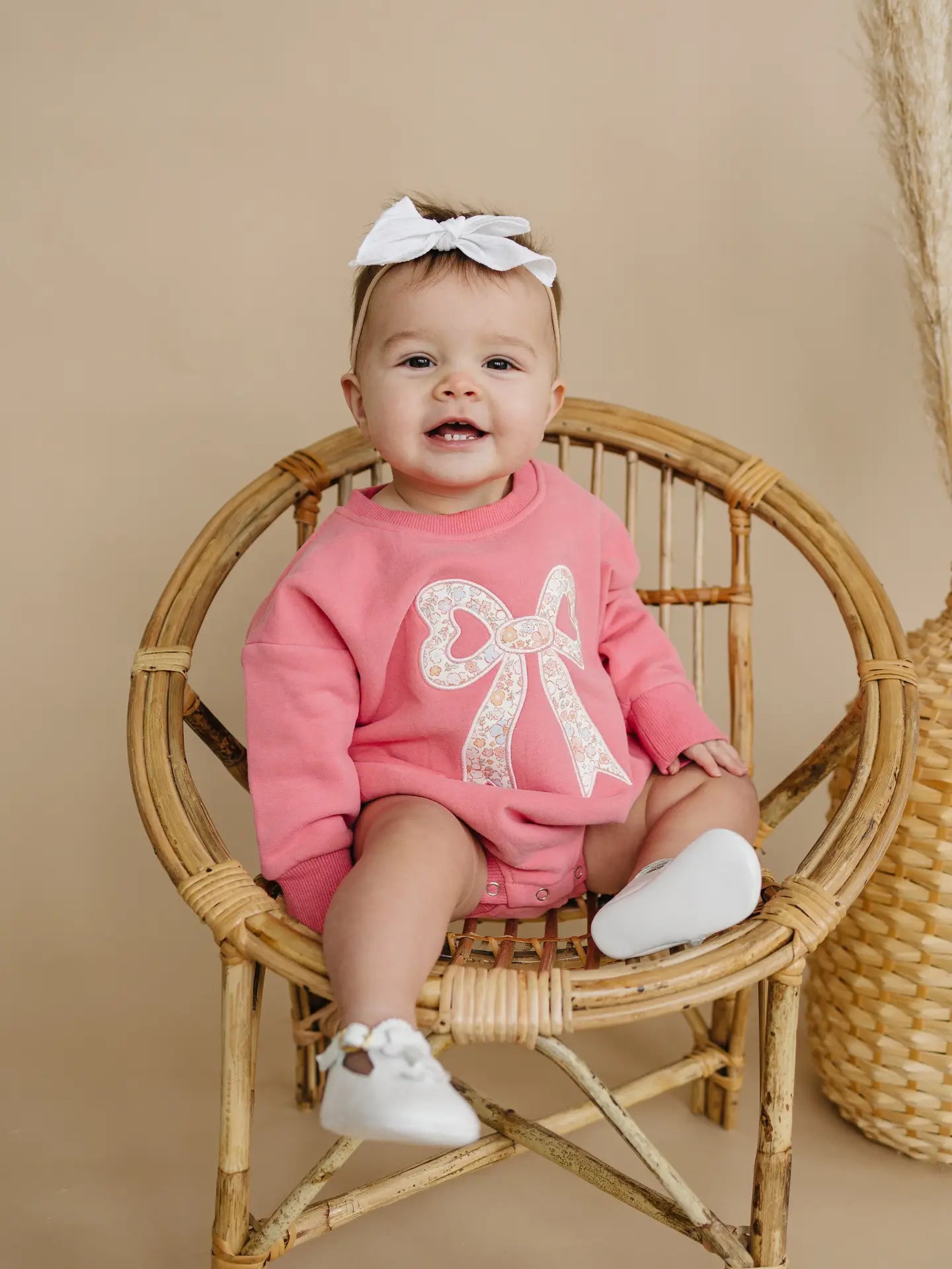Pink Bow Sweatshirt Romper