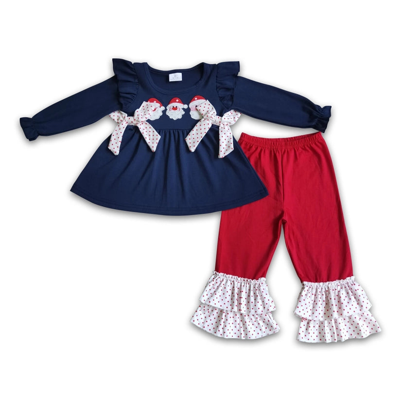 Navy Santa Applique Ruffle Set
