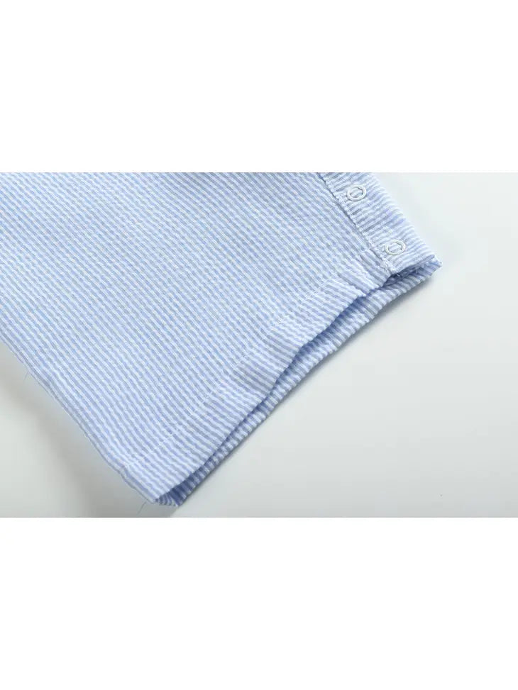 Blue Seersucker Pumpkin Shortalls