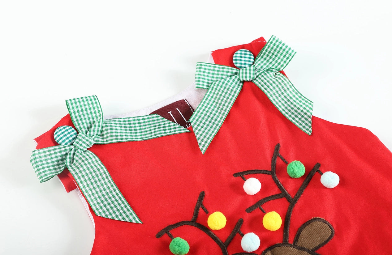 Red Swing Dress with Pompom Reindeer