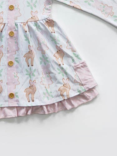 Pink Deer Ruffle Dress